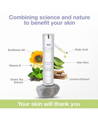 YOUN Beauty Brightening Cream | Kojic Acid Glycolic Acid & Licorice Extract | Hydroquinone-Free Skin Lightening for Face Neck & D collet - 50ml - Buy Online on GoSupps.com