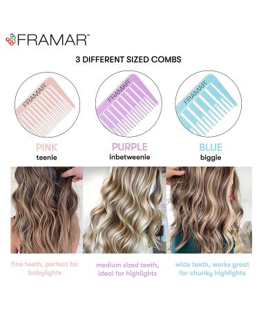 Framar Dreamweaver Highlight Comb Set - Hair Stylist Combs for Balayage & Hair Coloring with Metal Pick - Pastel - Buy Online on GoSupps.com