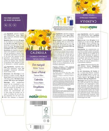 Calendula Officinalis Alcohol-Free Mother Tincture 120ml by Naturalma | Vegan Liquid Extract Drops | Food Supplement - Buy Online on GoSupps.com