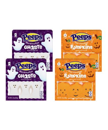 Halloween Peeps Marshmallow Candy Bulk Variety 4 Pack Ghosts and Pumpkins - 2 Ghosts and 2 Pumpkins