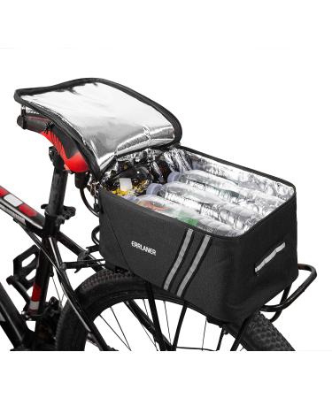 Bicycle Rack Rear Carrier Bag Insulated Trunk Cooler 11L Large Capacity Storage Luggage Pouch Reflective MTB Bike Pannier Shoulder Bag with Rain Cover 11L-black