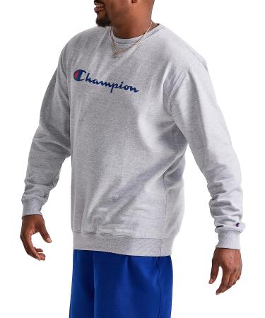 Champion Men's Powerblend Fleece Crew Sweatshirt - Crewneck, Oxford Gray Script - Buy Online on GoSupps.com