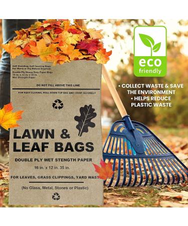 30 Gallon Lawn and Leaf Bags - Pack of 10 - Tear Resistant Eco-Friendly Trash Bags for Wet/Dry Leaves, Grass Clippings, Twigs - Brown Recyclable and Compostable Yard Bags - Biodegradable - Buy Online on GoSupps.com