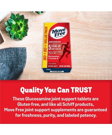Move Free Advanced Glucosamine Chondroitin + Calcium Fructoborate Joint Support Supplement - 160 Tablets - Buy Online on GoSupps.com