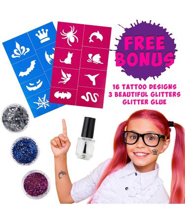 Blue Squid Hair Chalk Combs for Girls | Temporary Vibrant Hair Color | Washable Dye | Teenage Girls Gifts | 16 Piece Set with Glitter Tattoo | Ages 6-12 - Buy Online on GoSupps.com