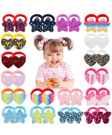 36 Pcs Glitter Hair Ties for Baby Girls Elastic Rubber Bands Hair Scrunchies for Toddler Girls Rainbow Sequin Sparkle Star Heart Butterfly Cartoon Ponytail Holders Hair Accessories Sold by Zifengcer