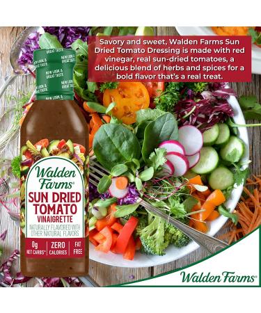 Walden Farms Sun-Dried Tomato Vinaigrette Dressing 12 oz - Sugar Free, Keto and Kosher - Fresh Tangy Salad Topping with 0g Net Carbs - Natural Flavors - Buy Online on GoSupps.com