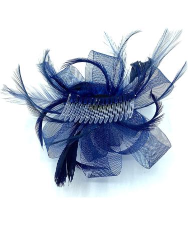 Looped Feather Comb Fascinator for Women Ladies Day Races Ascot Weddings Hair Piece (Navy Blue) - Buy Online on GoSupps.com