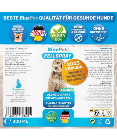 Bluepet De-Filzing Spray for Dogs & Cats - Anti-Felt Fur Care Made in Germany | Aloe Vera Shea Butter & Jojoba Oil for Knot and Tangle Removal - Buy Online on GoSupps.com