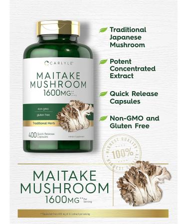 Carlyle Maitake Mushroom Capsules 1600mg 400 Count - Non-GMO & Gluten Free Supplement - Buy Online on GoSupps.com