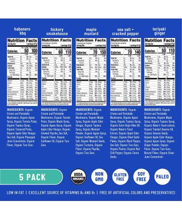 EAT THE CHANGE Mushroom Jerky Variety Pack - 5 Organic Chef Crafted 2oz Bags | 150 Calories or Less | Planet Based | 5 Flavor Variety Pack - Buy Online on GoSupps.com