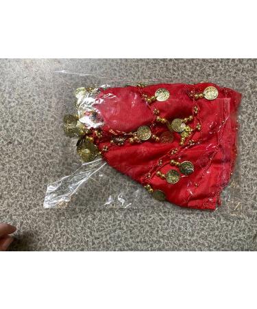 Womens Belly Dance Hip Scarf & Chiffon Towel - Red Coin Belt Costume with Sequins | International Shipping - Buy Online on GoSupps.com