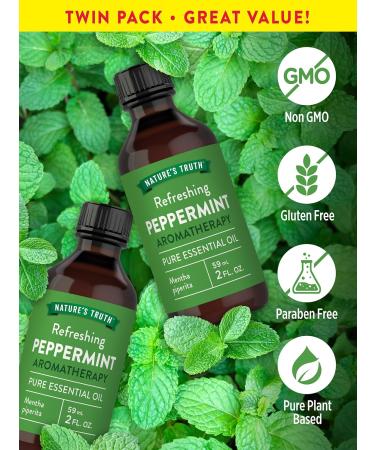 Nature's Truth Peppermint Essential Oil | Diffuser Shower or Bath | 2 Pack of 2 Fluid Ounces (59 mL) | Mentha Piperita | Plant Based Non-GMO & Gluten Free - Buy Online on GoSupps.com