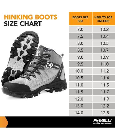 Foxelli Men's Waterproof Suede Hiking Boots - Breathable, Comfortable & Lightweight - Size 9.5 Grey - Buy Online on GoSupps.com