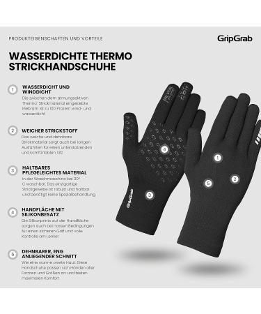 Grip Grave Waterproof Knitted Bicycle Gloves - Slipproof Windproof Thermo Cycling Rain Protection - XS-S Black - Buy Online on GoSupps.com