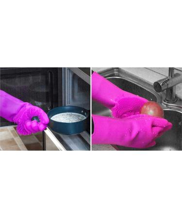 Home Beyond 2-Pack Magic Silicone Household Cleaning Gloves with Rubber Sponge Scrubber Reusable Dishwashing Kitchen Gloves Dark Pink - Buy Online on GoSupps.com