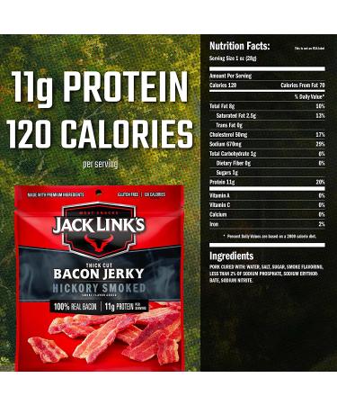 Jack Link's Hickory Smoked Bacon Jerky 2.5 oz - Premium Snack - Buy Online on GoSupps.com