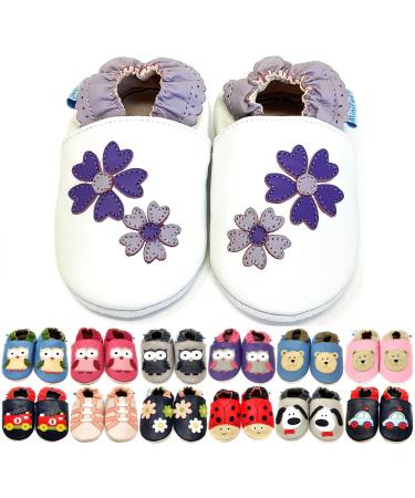 MiniFeet Premium Soft Leather Baby Shoes - BUY 4 PAIRS & GET 1 OF THEM FOR FREE ! - Toddler Shoes - 0-6 Months to 4-5 Years 0-6 Months Violet Flowers