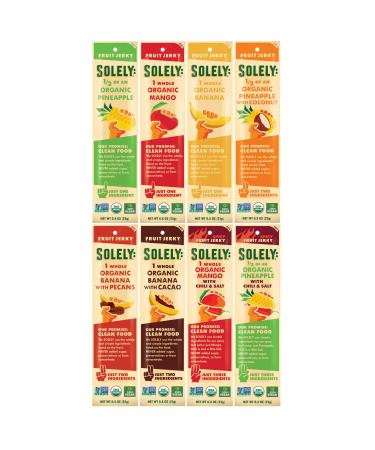 SOLELY Organic Fruit Jerky Variety Pack, 8 Strips | Minimal Ingredients | Vegan | Non-GMO | No Sugar Added | Not From Concentrate Variety Pack 0.8 Ounce (Pack of 8)