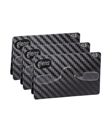 Glen's mini reading glasses |Reading glasses 1.5 in Carbon Pack |Pack with 3 non -slip reading glasses for men and women |Armless emergency glasses in pocket format |Available in different strength 3 pack carbon strength +1.5