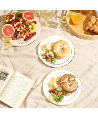 MATANA - 25 Premium Multi-Use Plastic Dinner Party Plates with Gold Rim Perfect for Weddings Birthdays Garden Parties & Outdoor Events - 26cm / 10" 26 cm / 10" - Buy Online on GoSupps.com