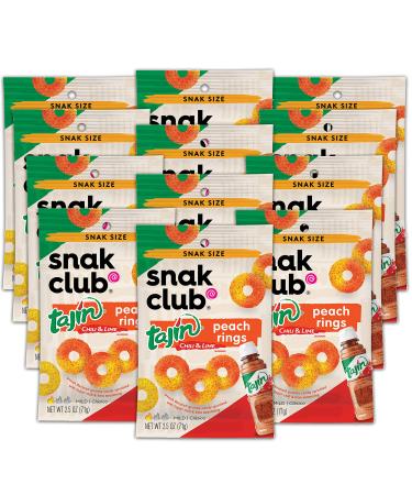 Snak Club Tajin Peach Rings, Sweet and Spicy Gummy Snacks, 2.5oz Snack Size, 12 Count Peach Rings 2.5 Ounce (Pack of 12)