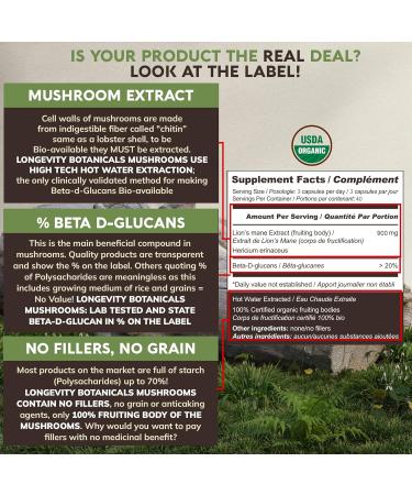 Longevity Botanicals Lions Mane + Cordyceps Ultra Mushroom Extract Capsules - Mental Clarity & Energy Boost - Buy Online on GoSupps.com