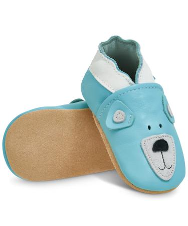 Baby Shoes with Soft Sole - Baby Girl Shoes - Baby Boy Shoes - Leather Toddler Shoes - Baby Walking Shoes 0-6 Months Blue Bear