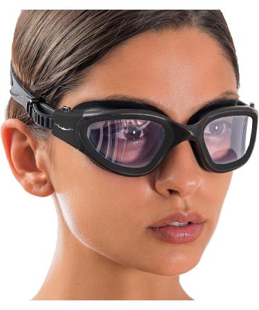 AqtivAqua Wide View Swimming Goggles - All Black + Silver Case - Ideal for Swim Workouts & Open Water - Indoor/Outdoor - Buy Online on GoSupps.com