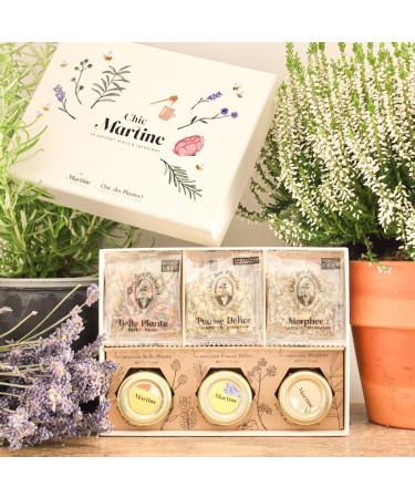 Chic Martine Gourmet Set: 6 Unique Honey Infusions, 3 x 60 g and 3 x 3 Sachets, Belle Plante Flavours, Delicate, Morphée – Gift Idea