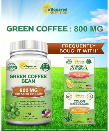 Green Coffee Bean Extract 180 Capsules - Max Strength GCA Antioxidant Cleanse for Weight Loss - 800mg/pill with Chlorogenic Acid - 1600mg Daily Supplement - Healthy Fat Burner - Buy Online on GoSupps.com