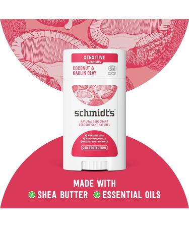 Schmidt's Coconut & Kaolin Clay Deodorant 3.25 oz 3 Pack - Natural, Aluminum-Free, Vegan, Cruelty-Free Formula for Sensitive Skin - 24 Hour Odor Protection (Certified) - Women and Men - Buy Online on GoSupps.com