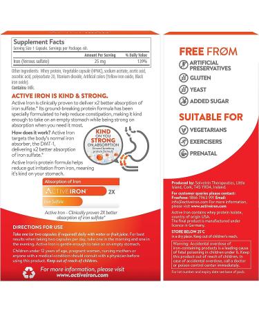 Active Iron High Potency 25mg Supplement for Energy Support - 60 Capsules - Buy Online on GoSupps.com