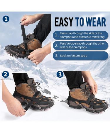 Rockrain Ice Cleats Crampons - 19 Stainless Steel Spikes - Winter Traction for Walking, Hiking, Climbing, Fishing - Black (Large) - Buy Online on GoSupps.com