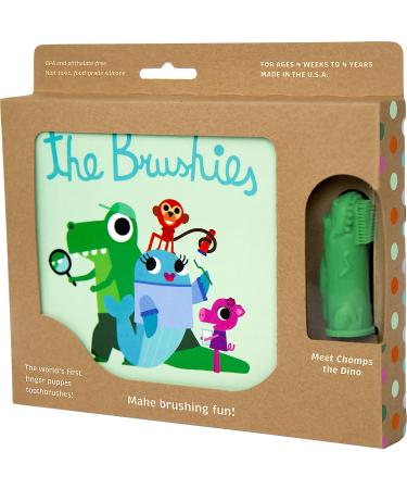The Brushies Chomps The Dino Baby & Toddler Toothbrush & Storybook Set/Dental Item and Book/Youth Tooth & Gum Care/Ages 4 Weeks to 4 Years