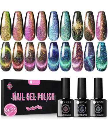 UR SUGAR Cat Magnetic Eye Gel Nail Polish Kit - 6 Reflective Glitter Colours for Sparkling Diamond Effects - Soak Off Gel Manicure Set - Buy Online on GoSupps.com