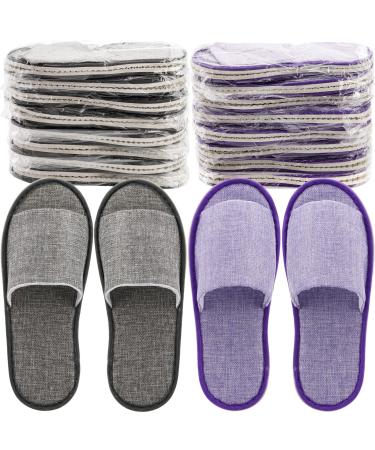 Frcctre 16 Pairs Disposable Slippers  Cotton Linen Open Toe Spa Slippers for Women and Men  Breathable Non-Slip Disposable Slippers for Travel Guests Hotel Home  Gray and Purple - Buy Online on GoSupps.com