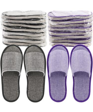 Frcctre 16 Pairs Disposable Slippers  Cotton Linen Open Toe Spa Slippers for Women and Men  Breathable Non-Slip Disposable Slippers for Travel Guests Hotel Home  Gray and Purple