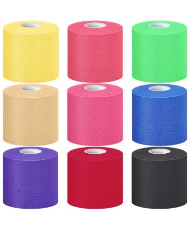 9 Pieces Pre Wrap Athletic Tape Foam Underwrap Tape 30 Yards Sports Prewrap Soccer Athletic Tape Bandage 2.75 Inches Elastic Underwrap for Hair Ankles Wrists Hands Knees Elbow(Assorted Colors)