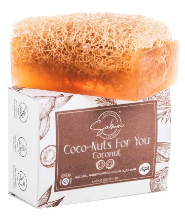 SABUN CO. Coconut Oil Loofah Soap - Natural Exfoliating Soap Bar for Face & Body Scrub - Moisturizing Soap for Softer Skin - Handmade with Coconut Oil  Jojoba Oil  Witch Hazel  4.40 oz - 125 gr 
