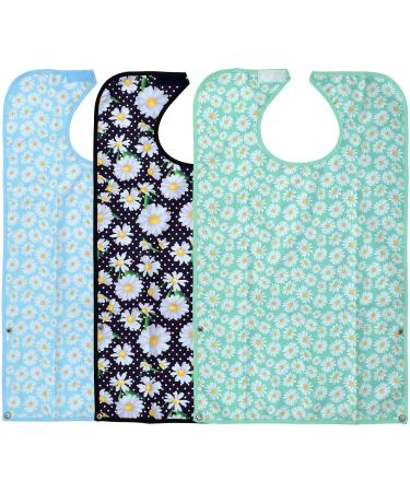 Celley Adult Bibs for Women and Elderly Reusable and Washable with Crumb Cather Pouch Summer Flowers