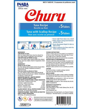 INABA Churu Cat Treats - Grain-Free Lickable Creamy Pure Treats with Vitamin E & Taurine - 10 Tubes, 0.5oz Each - Two Flavors Tuna - Buy Online on GoSupps.com