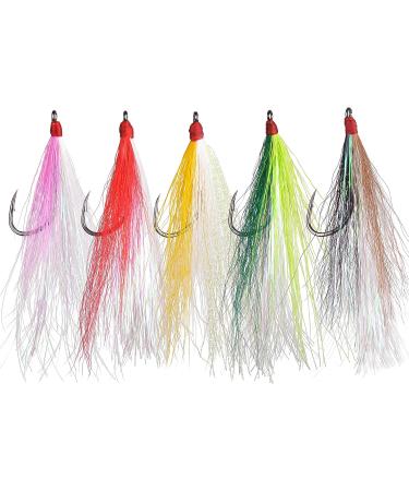 OROOTL Fishing Bucktail Teaser Hooks 10pcs - Saltwater Jigs for Fluke, Salmon, Trout - High Carbon Steel Hooks with Crystal Flash Feather Skirt - Ideal for Sea Bass, Steelhead - Green Color - Buy Online on GoSupps.com