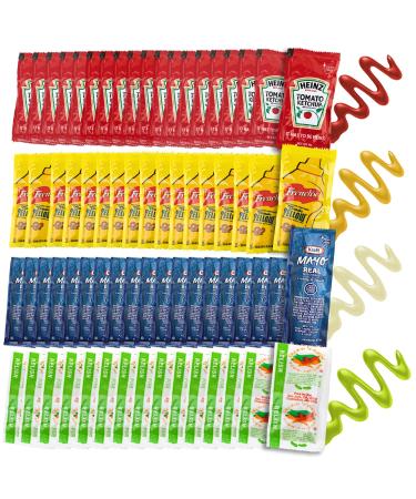 Grab-n-Go Condiment Packs - 50 Single Serve Pouches of Each: Ketchup, Mustard, Relish, and Mayo - Great for Picnics, Boxed Lunch, BBQ, Travel, Picnic and Parties (200 Condiment Packets Total) Ketchup/Mustard/Mayo/Relish 20…