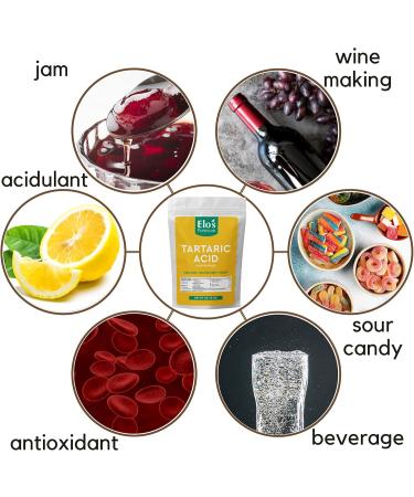 Tartaric acid (1lb) by Elo s Premium |100% All-Natural Food Grade Food Additive & Antioxidant| Packed In Canada| Non-GMO Kosher and Halal Friendly Gluten Free| Used As An Acidulant In Grape/Lime Drinks Gelatin Desserts Jams Sour Candy and More - Buy Online on GoSupps.com