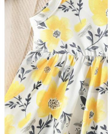 Puseky Toddler Girl Floral Print Sleeveless Dress and Ribbed Cardigan Set - 18-24 Months Yellow - Buy Online on GoSupps.com