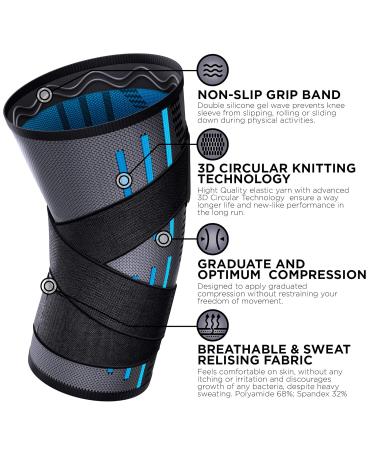 Pure Support Knee Brace Sleeve with Strap Compression | Meniscus Tear & Arthritis Pain Relief | Ideal for Running, Football, Crossfit | Men & Women | Blue - Buy Online on GoSupps.com