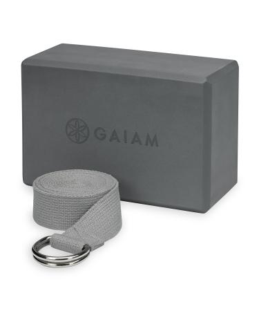 Gaiam Yoga Block + Yoga Strap Combo Set Grey