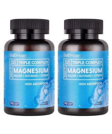 BioEmblem High Absorption Triple Magnesium Complex 300mg | Magnesium Glycinate for Nerves Magnesium Malate for Energy Magnesium Supplement to Support Muscle Health | Vegan Non-GMO 180 Capsules