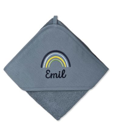 Upstitch Studio hooded towel for baby/baby towel (75x75cm) with names personalized for boys in blue made of 100% cotton baby towel 75 x 75 cm dark blue